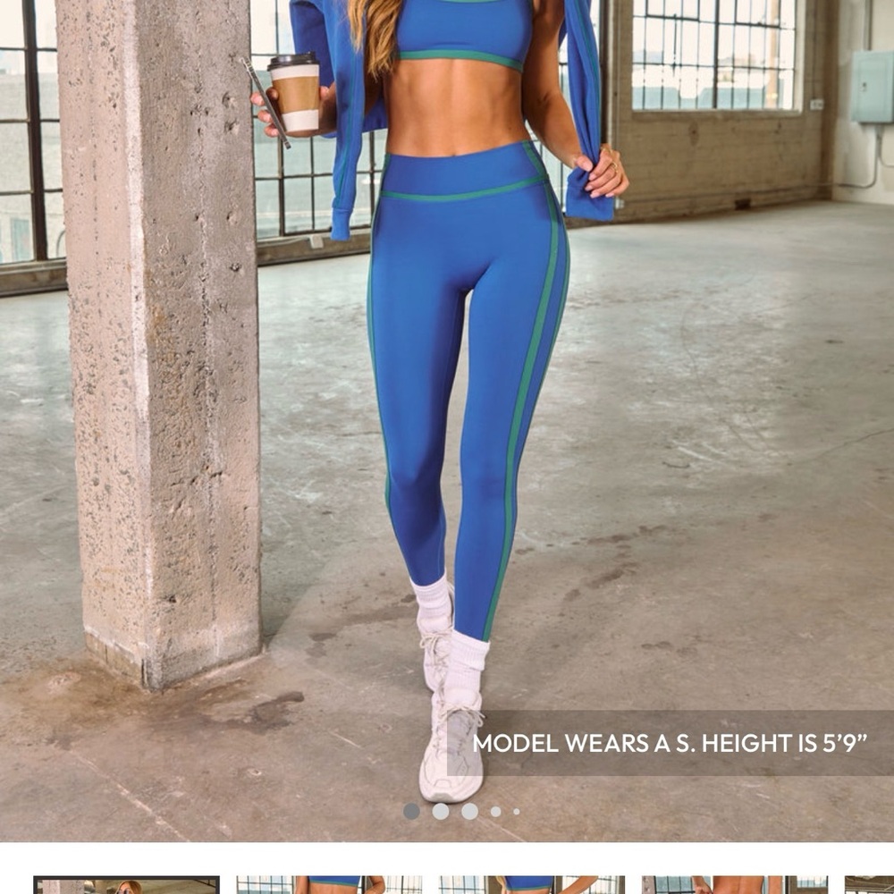 Vici Sport Blue Leggings with Green Stripe
